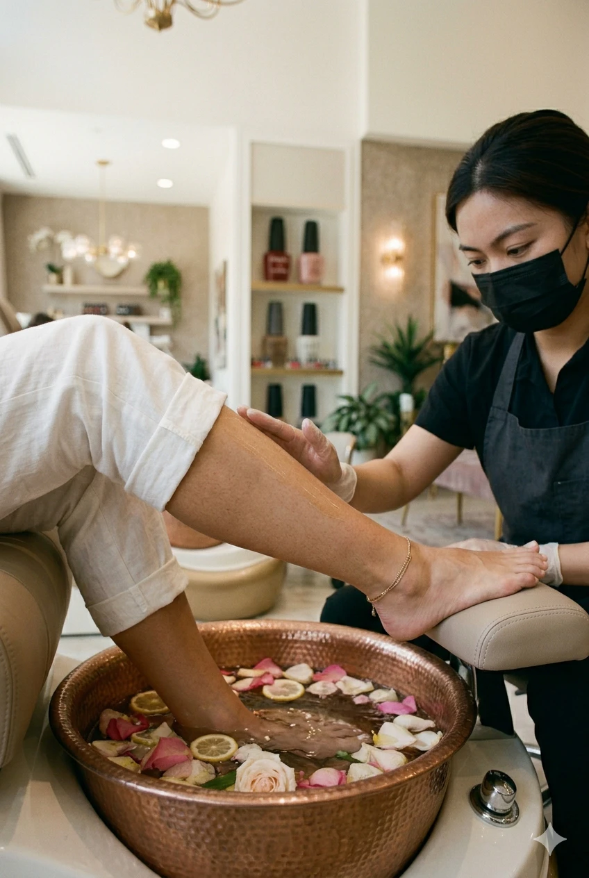 Foot massage during pedicure